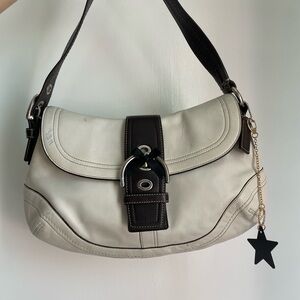 Vintage Authentic Coach White and Dark Brown Soho Shoulder Bag